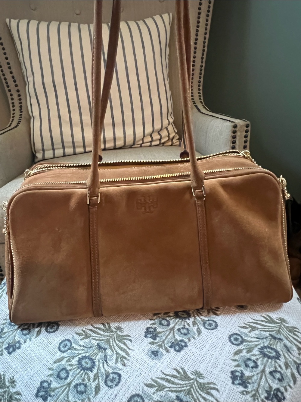 Tory Burch Chestnut Brown Leather Double-Zip Tote - Picture 1 of 5
